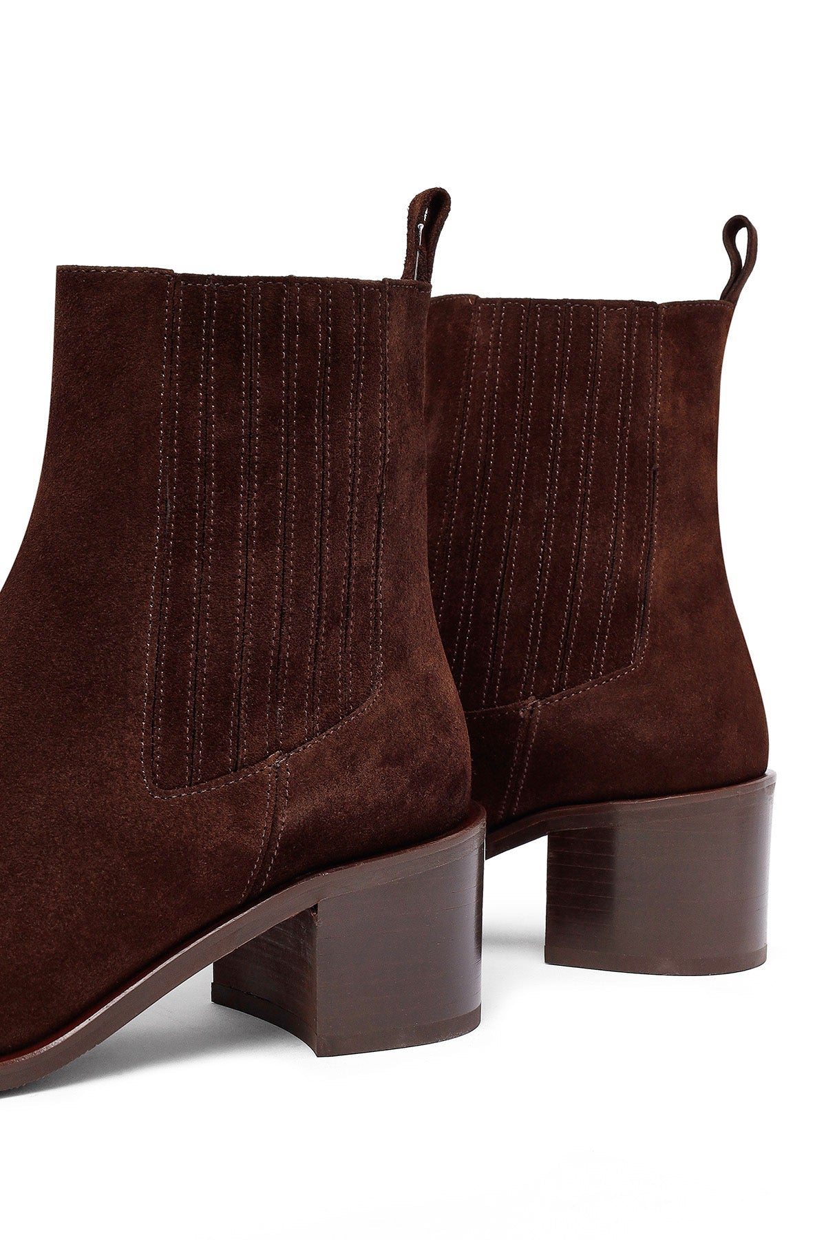 Kadın Kahverengi Kalın Topuklu Süet Deri Chelsea Bot