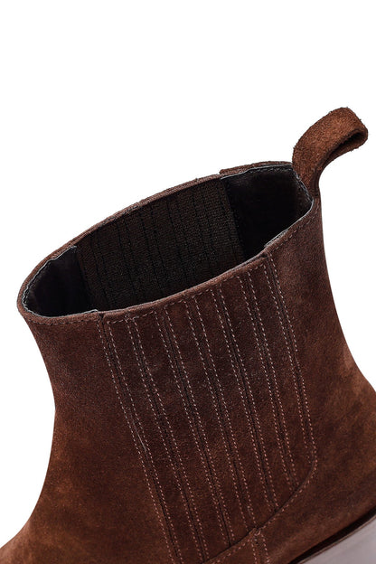 Kadın Kahverengi Kalın Topuklu Süet Deri Chelsea Bot