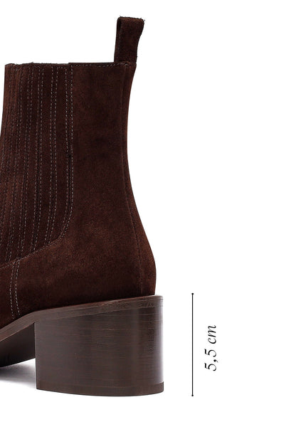 Kadın Kahverengi Kalın Topuklu Süet Deri Chelsea Bot