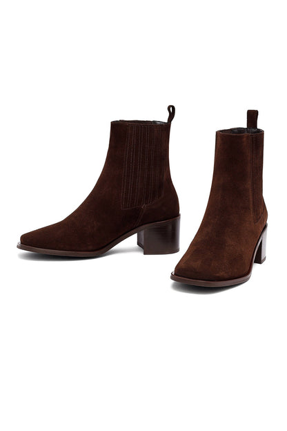 Kadın Kahverengi Kalın Topuklu Süet Deri Chelsea Bot