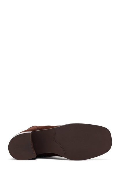 Kadın Kahverengi Kalın Topuklu Süet Deri Chelsea Bot