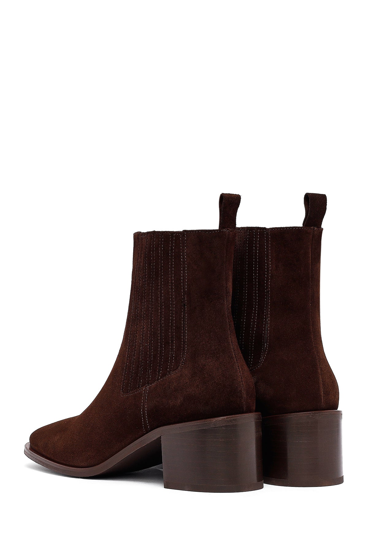 Kadın Kahverengi Kalın Topuklu Süet Deri Chelsea Bot