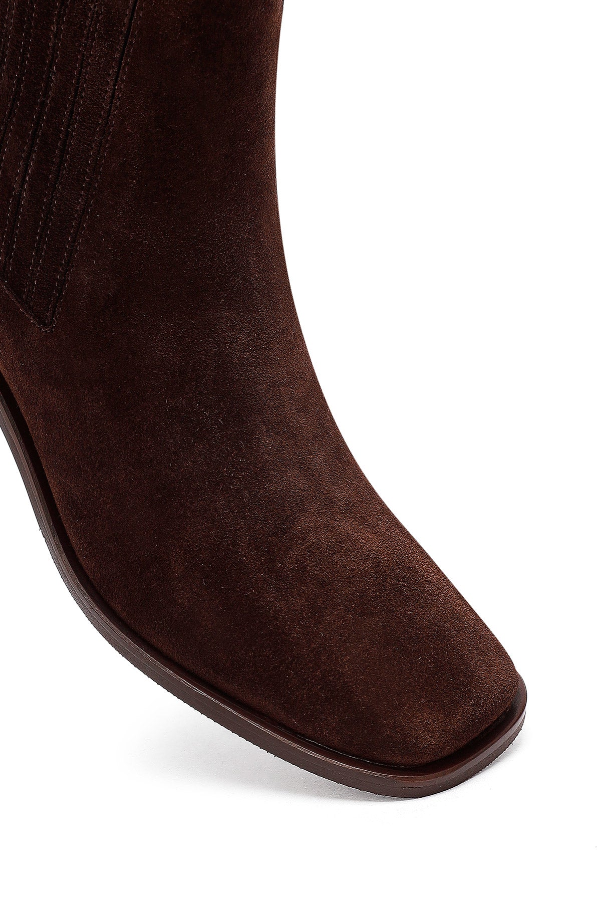 Kadın Kahverengi Kalın Topuklu Süet Deri Chelsea Bot