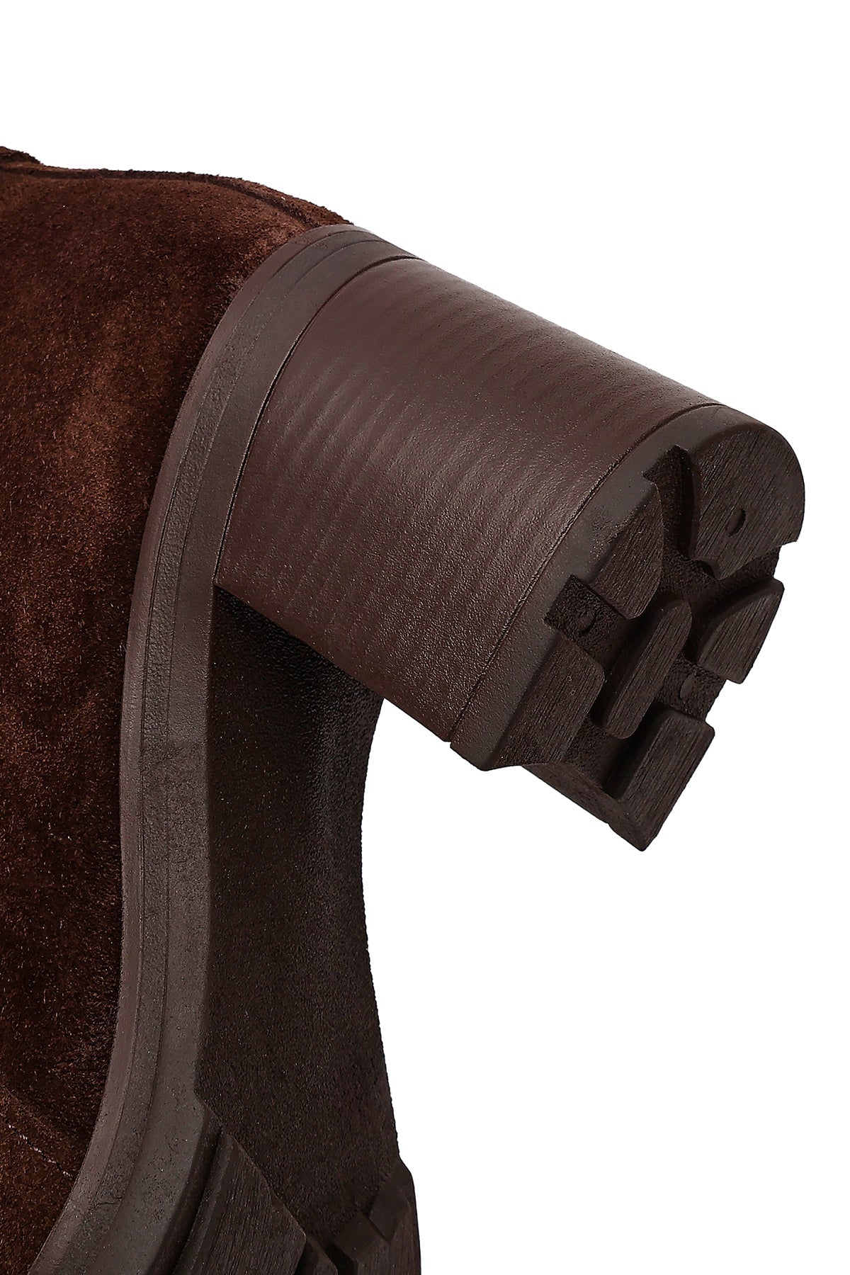 Kadın Kahverengi Fermuarlı Kalın Topuklu Süet Deri Bot