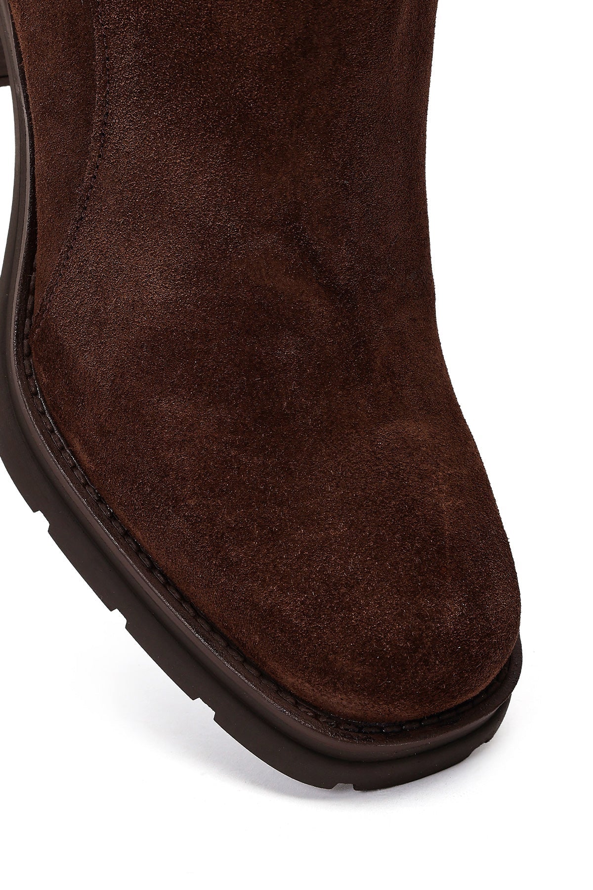 Kadın Kahverengi Fermuarlı Kalın Topuklu Süet Deri Bot