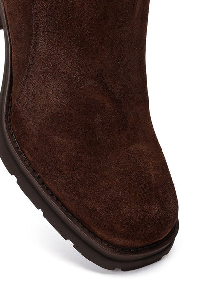 Kadın Kahverengi Fermuarlı Kalın Topuklu Süet Deri Bot