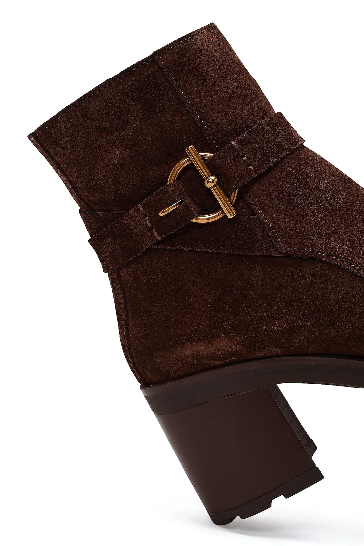 Kadın Kahverengi Fermuarlı Kalın Topuklu Süet Deri Bot