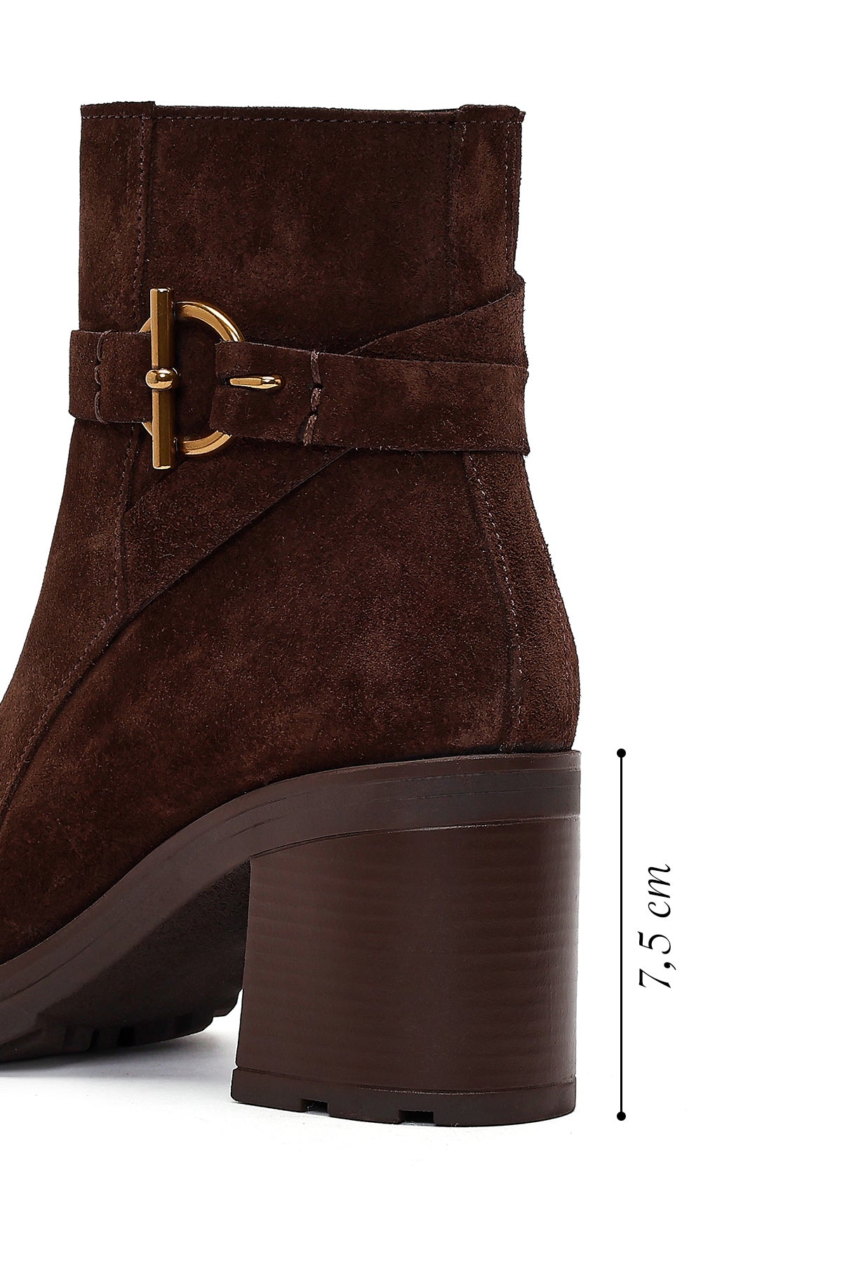 Kadın Kahverengi Fermuarlı Kalın Topuklu Süet Deri Bot