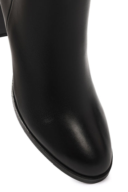 Kadın Siyah Fermuarlı Kalın Topuklu Deri Bot