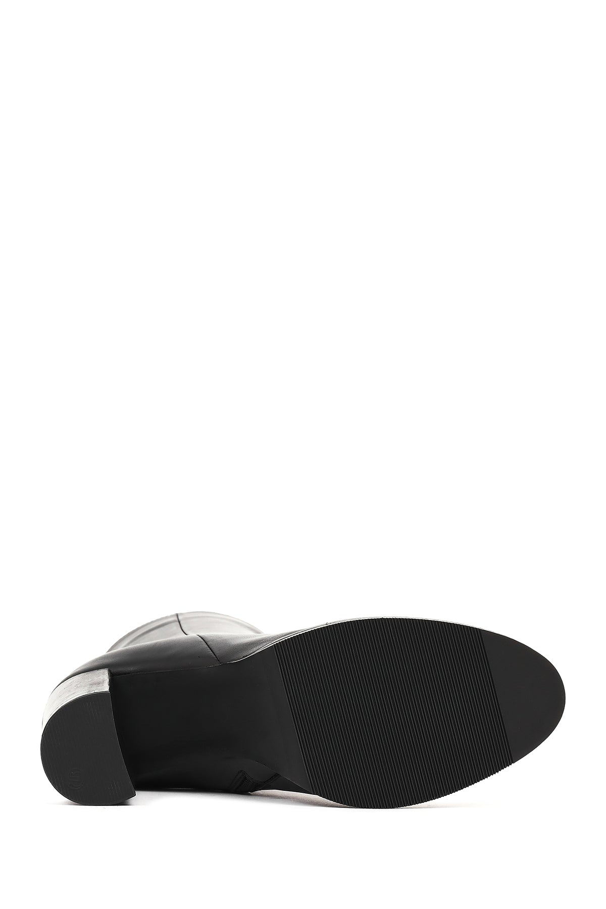 Kadın Siyah Fermuarlı Kalın Topuklu Deri Bot