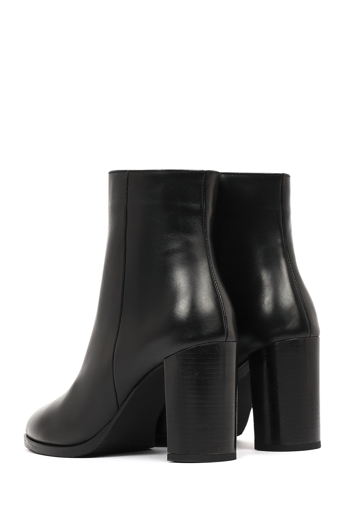Kadın Siyah Fermuarlı Kalın Topuklu Deri Bot