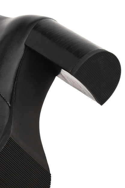 Kadın Siyah Fermuarlı Kalın Topuklu Deri Bot