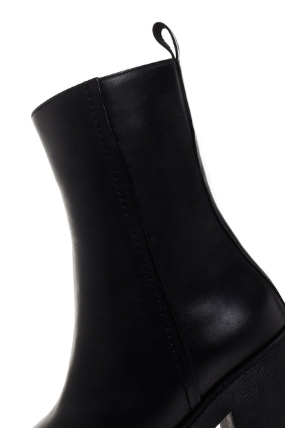 Kadın Siyah Kalın Topuklu Fermuarlı Deri Bot