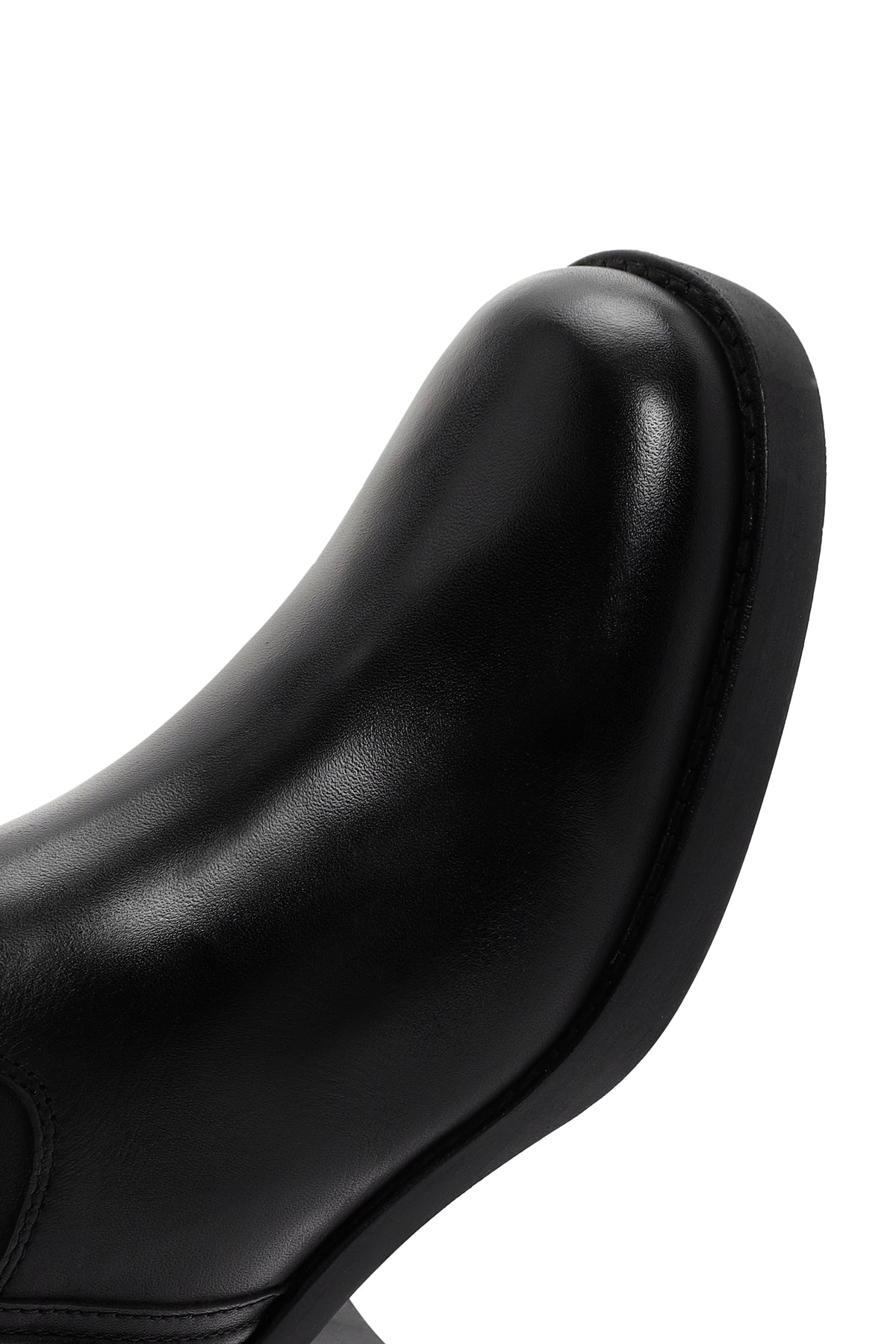 Kadın Siyah Fermuarlı Kısa Kalın Topuklu Deri Çizme