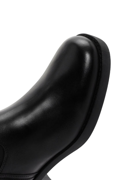 Kadın Siyah Fermuarlı Kısa Kalın Topuklu Deri Çizme