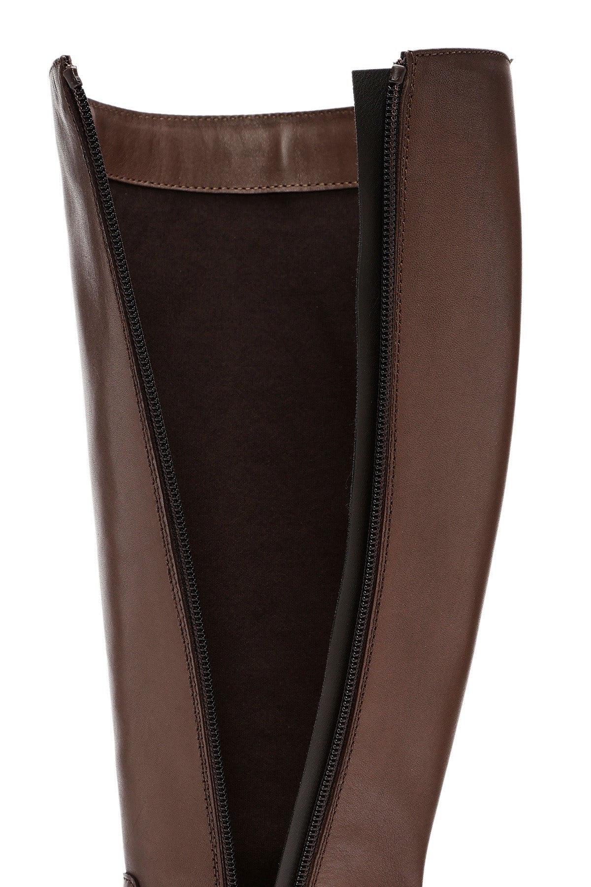 Kadın Kahverengi Fermuarlı Kalın Topuklu Deri Çizme