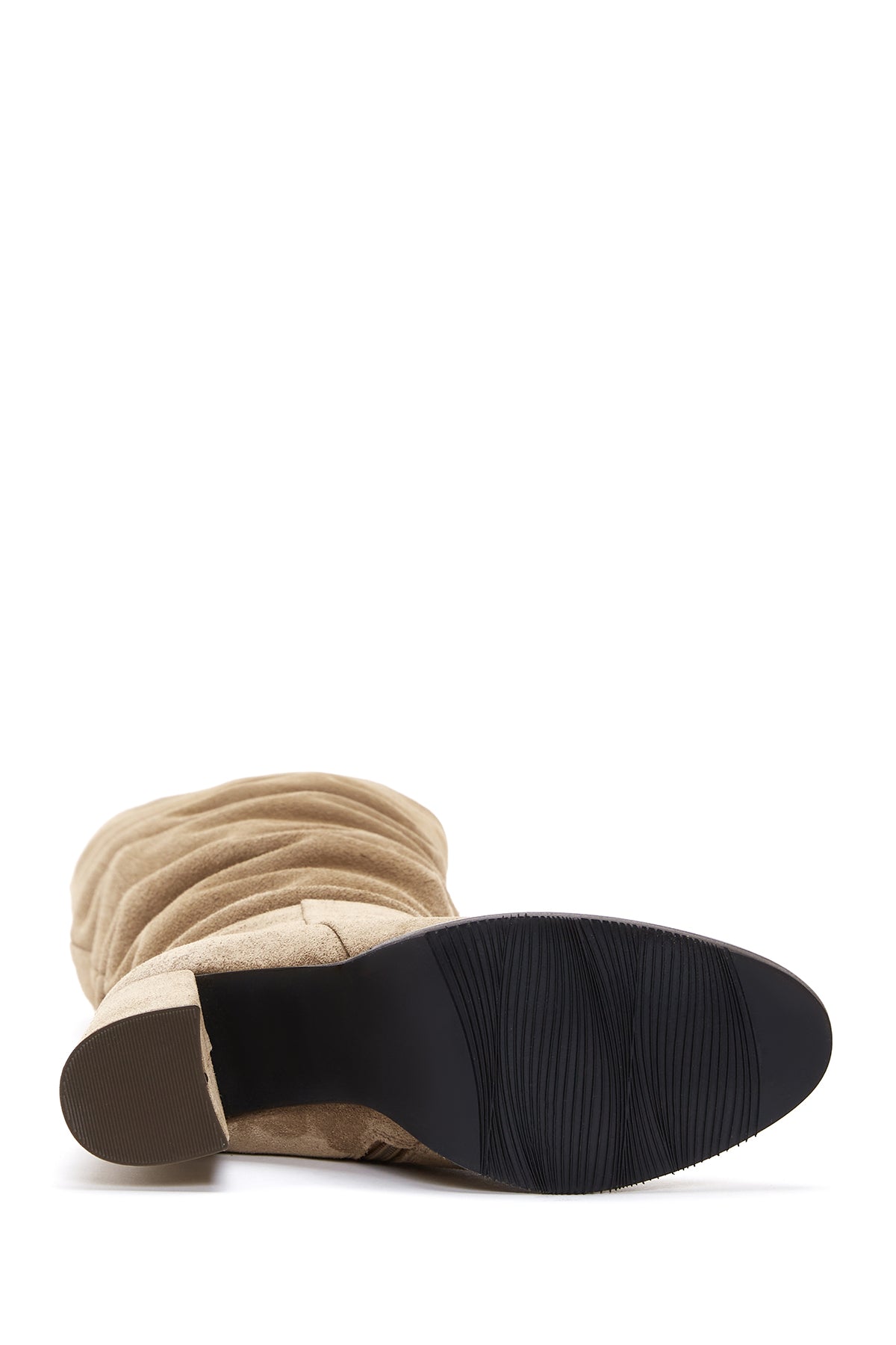 Kadın Taba Fermuarlı Kalın Topuklu Süet Deri Çizme