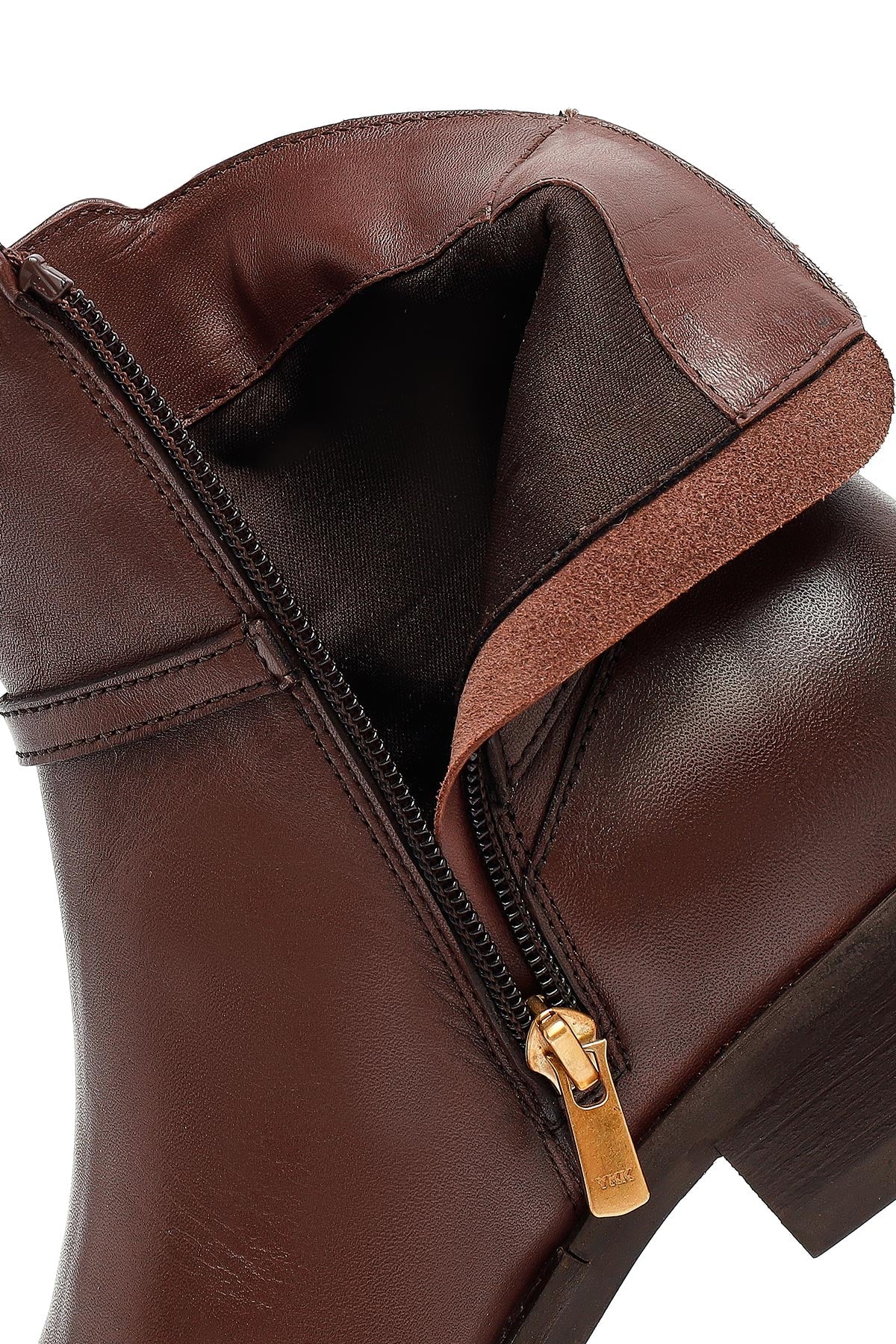 Kadın Kahverengi Fermuarlı Deri Bot