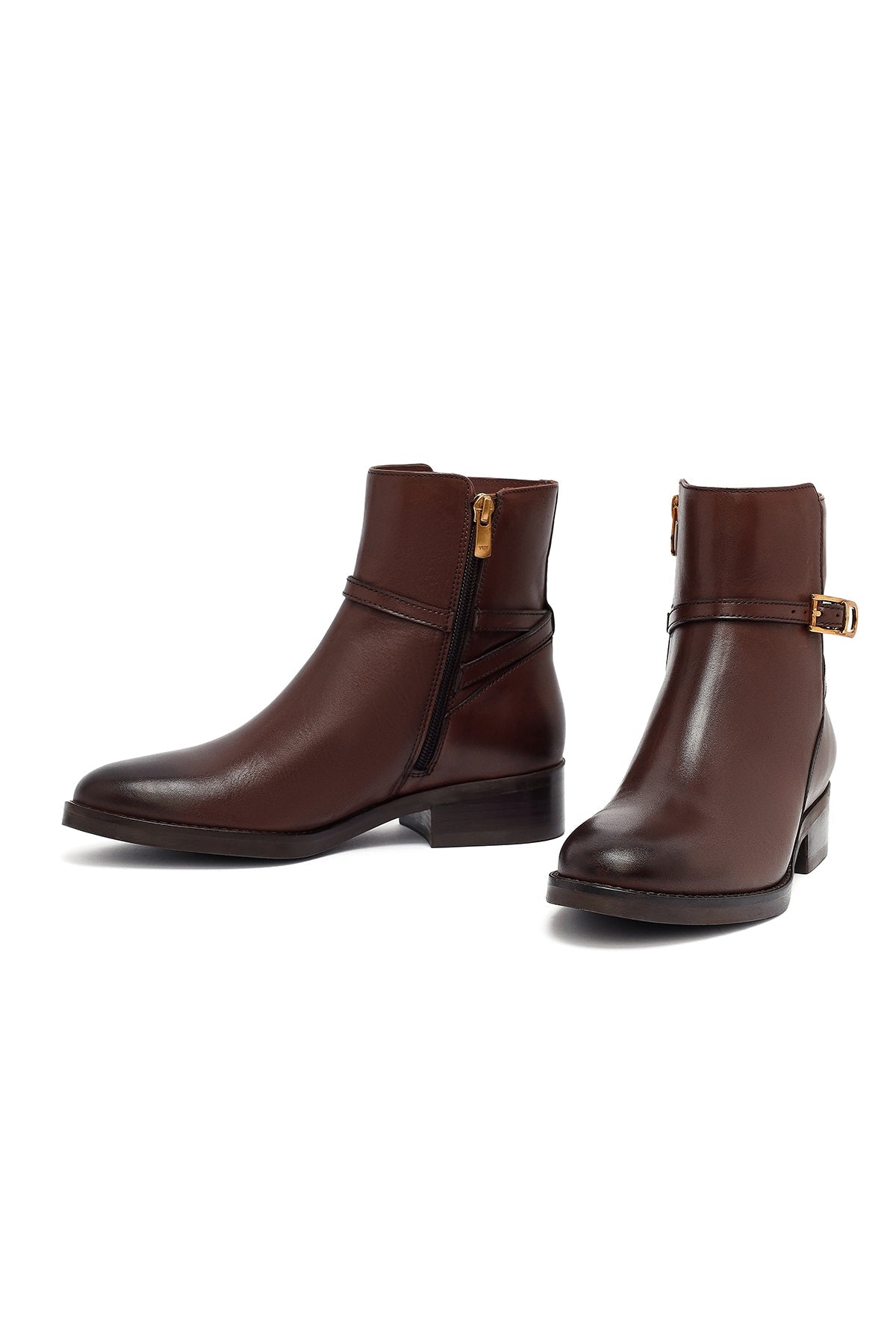 Kadın Kahverengi Fermuarlı Deri Bot