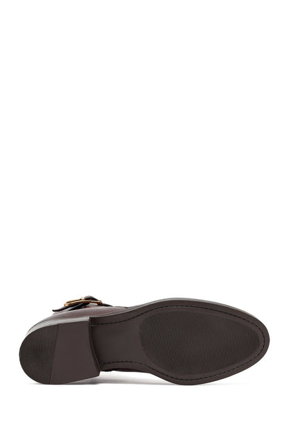 Kadın Kahverengi Fermuarlı Deri Bot