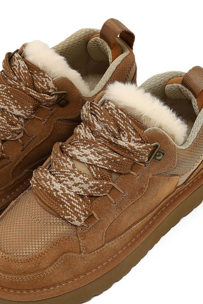 Kadın Camel Bağcıklı Kalın Tabanlı Tüylü Süet Deri Teddy Sneaker