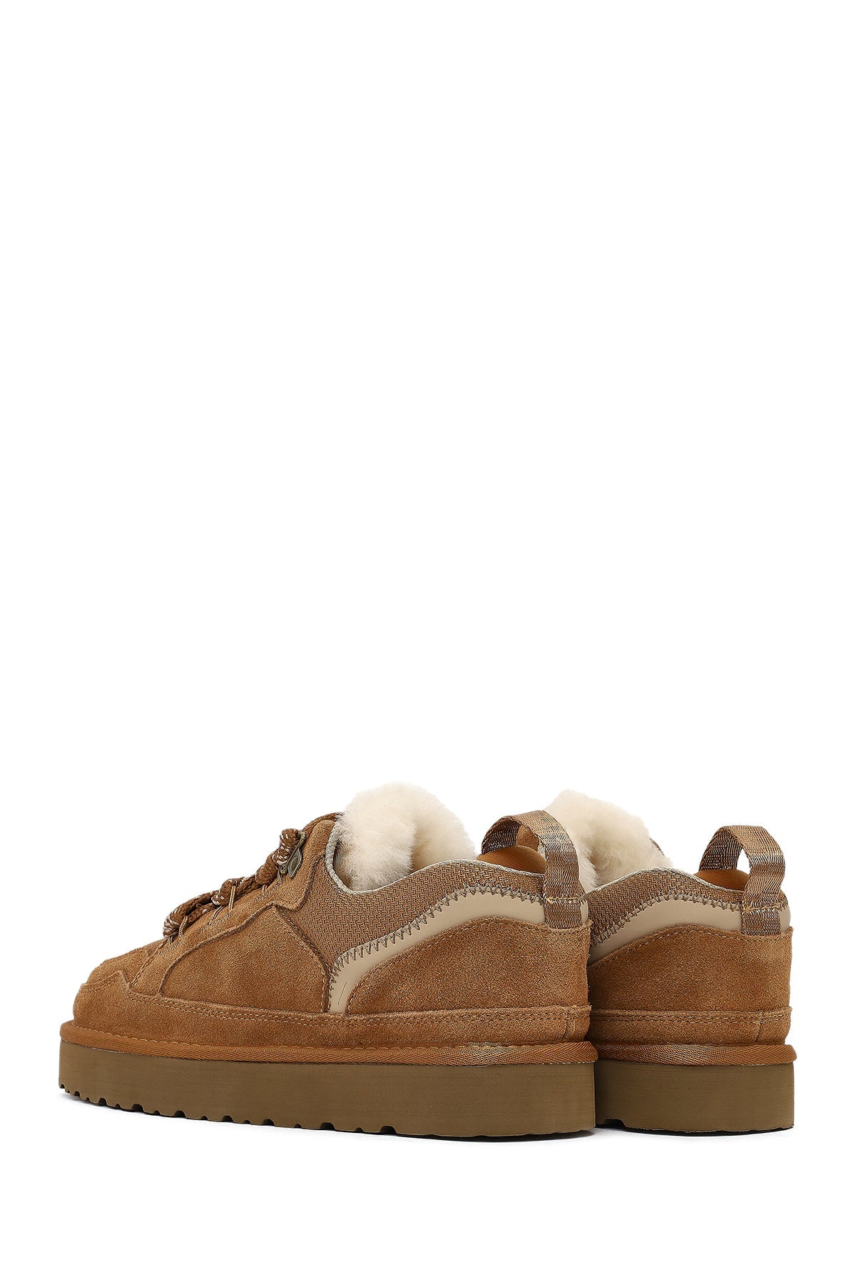 Kadın Camel Bağcıklı Kalın Tabanlı Tüylü Süet Deri Teddy Sneaker