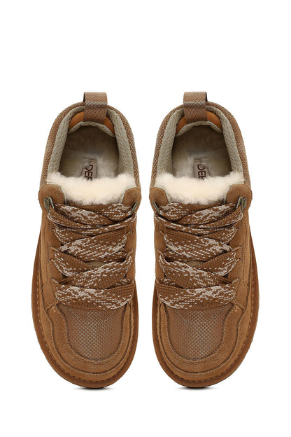 Kadın Camel Bağcıklı Kalın Tabanlı Tüylü Süet Deri Teddy Sneaker