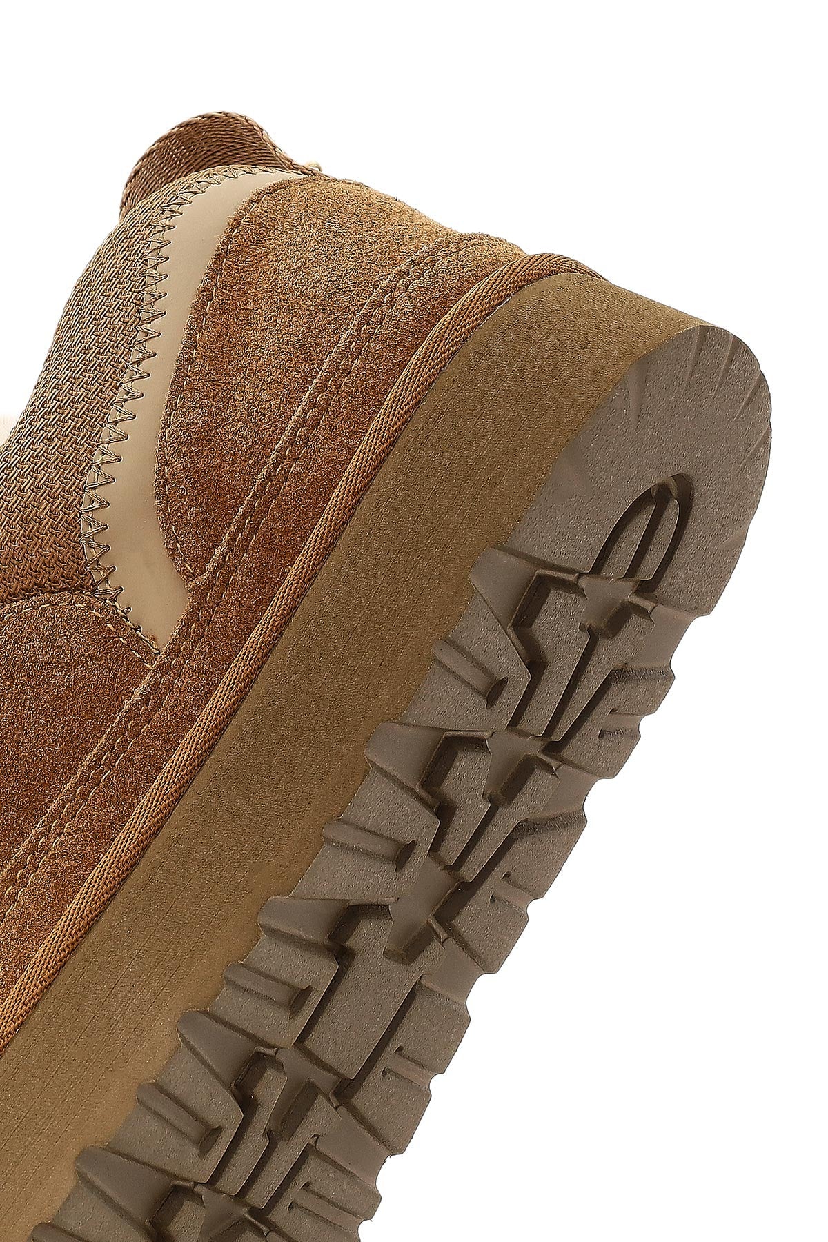 Kadın Camel Bağcıklı Kalın Tabanlı Tüylü Süet Deri Teddy Sneaker