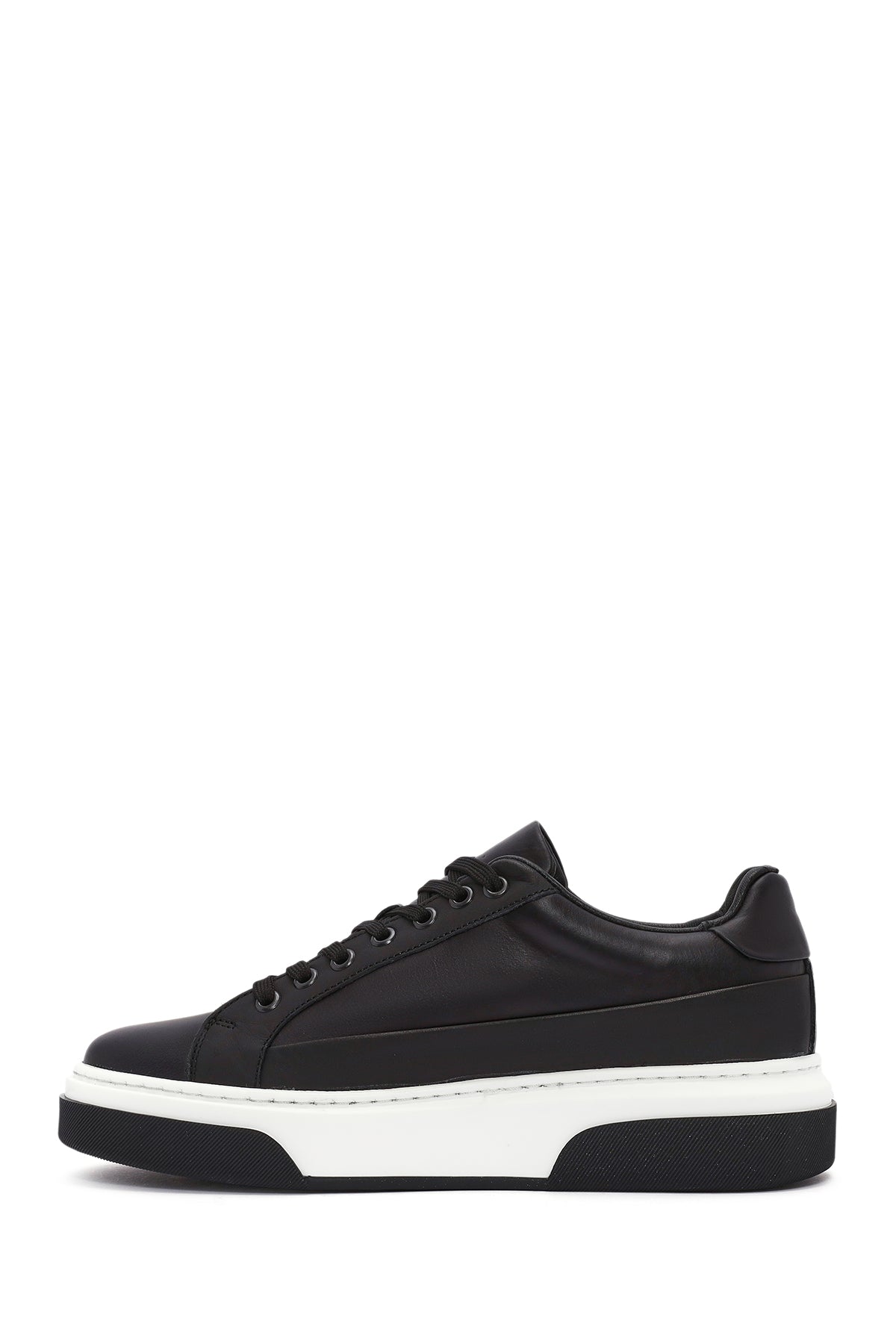 Erkek Siyah Bağcıklı Kalın Tabanlı Deri Sneaker