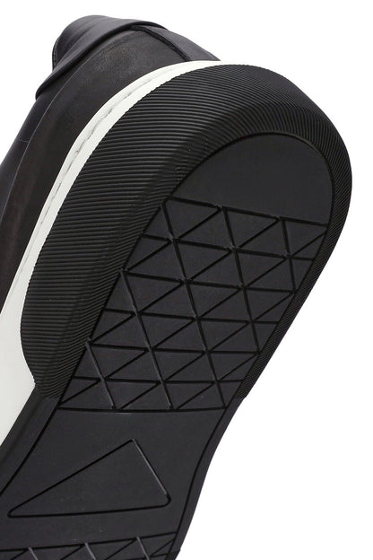 Erkek Siyah Bağcıklı Kalın Tabanlı Deri Sneaker