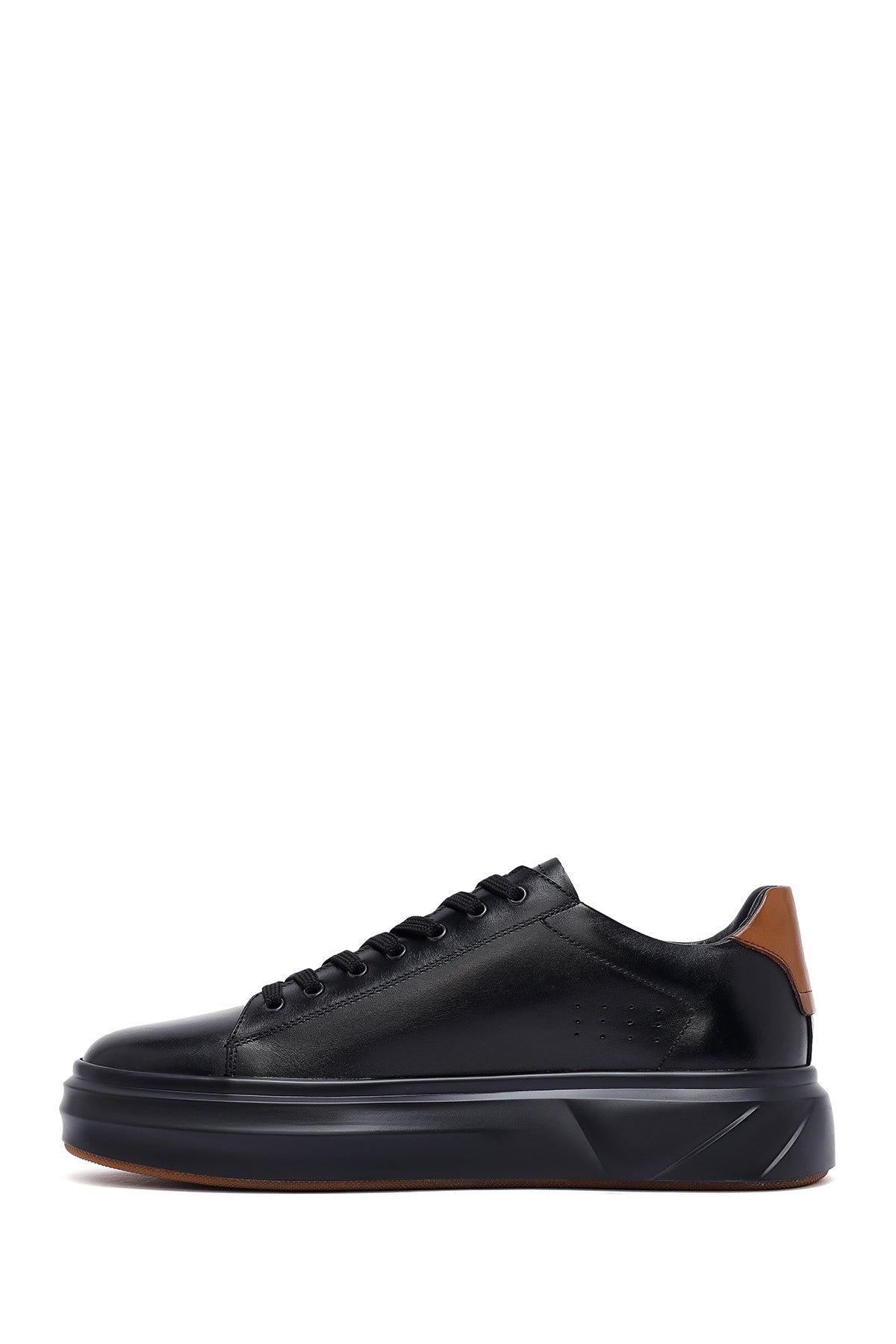 Erkek Siyah Bağcıklı Kalın Tabanlı Deri Sneaker