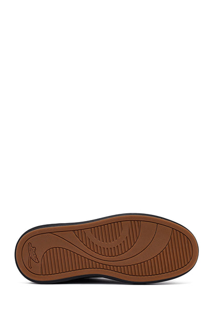 Erkek Siyah Bağcıklı Kalın Tabanlı Deri Sneaker