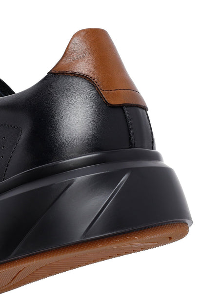 Erkek Siyah Bağcıklı Kalın Tabanlı Deri Sneaker