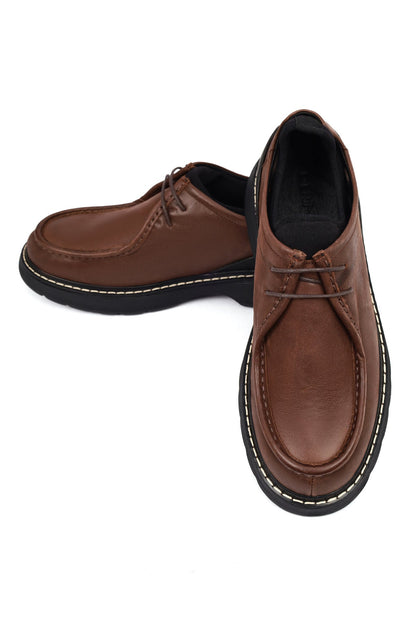 Erkek Kahverengi Bağcıklı Kalın Tabanlı Deri Casual Ayakkabı