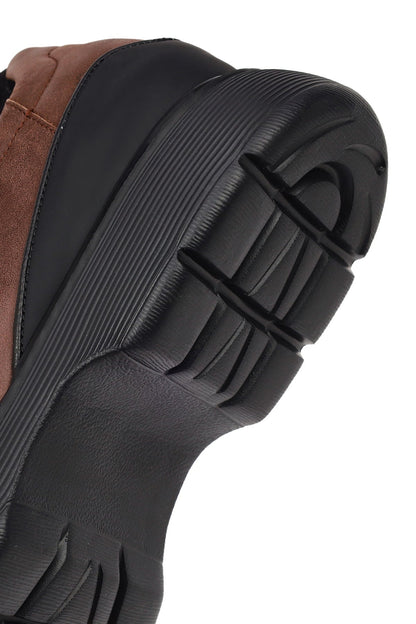 Erkek Kahverengi Bağcıklı Kalın Tabanlı Deri Casual Ayakkabı