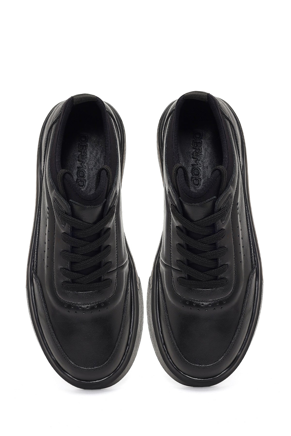 Erkek Siyah Bağcıklı Kalın Tabanlı Deri Sneaker