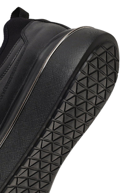 Erkek Siyah Bağcıklı Kalın Tabanlı Deri Sneaker
