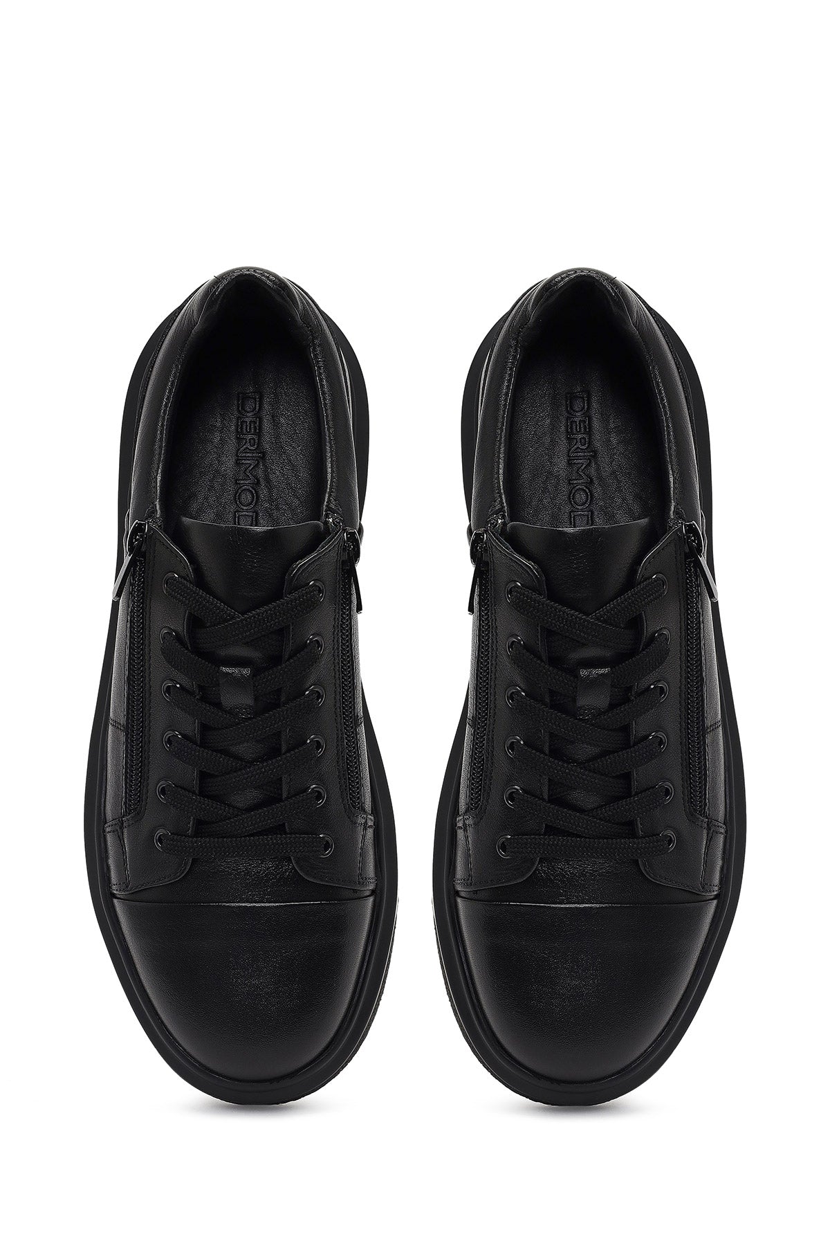 Erkek Siyah Bağcıklı Kalın Tabanlı Deri Sneaker