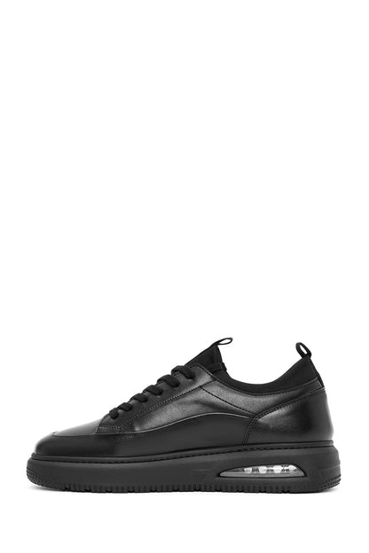 Erkek Siyah Bağcıklı Kalın Tabanlı Deri Sneaker