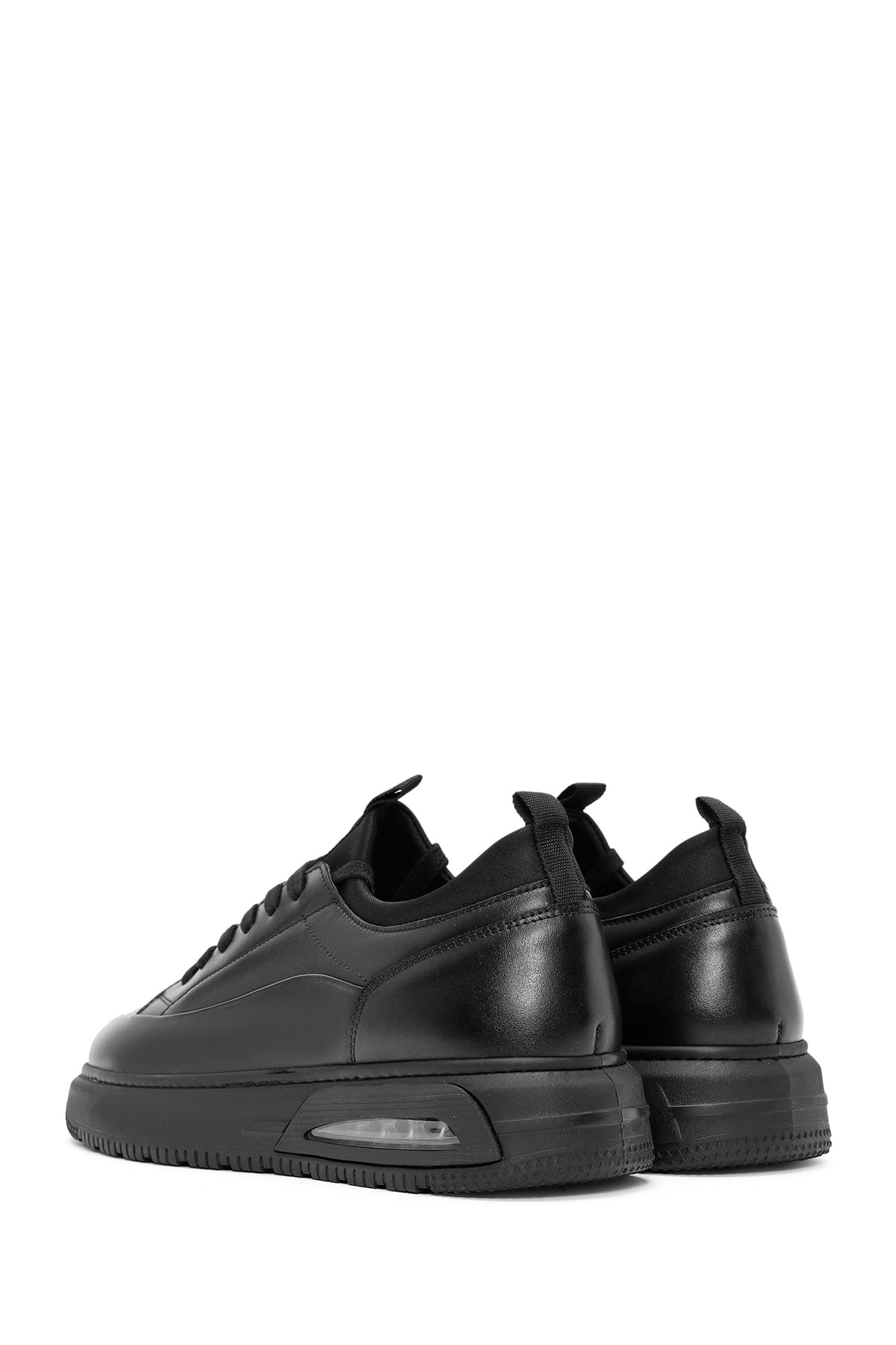 Erkek Siyah Bağcıklı Kalın Tabanlı Deri Sneaker