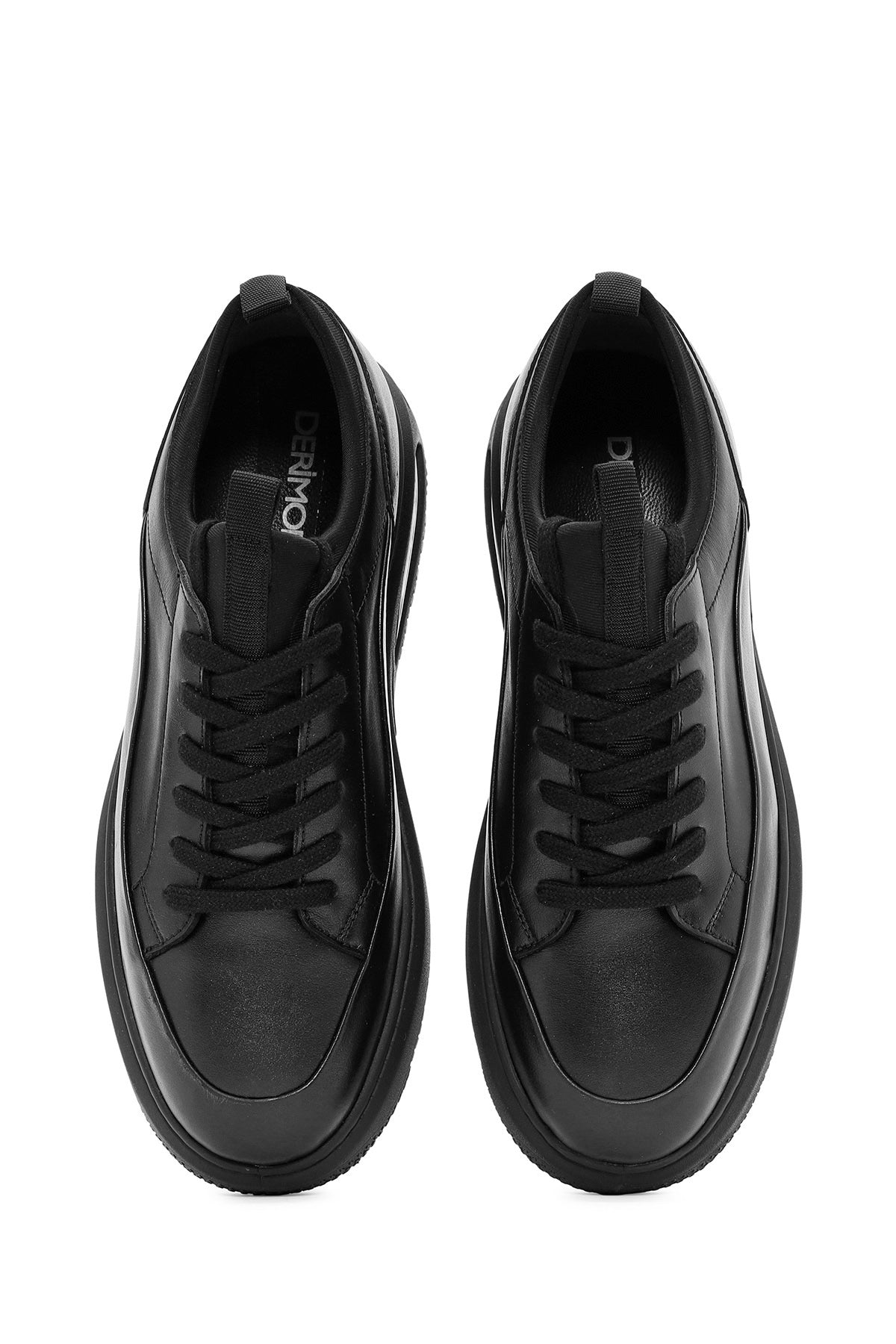 Erkek Siyah Bağcıklı Kalın Tabanlı Deri Sneaker