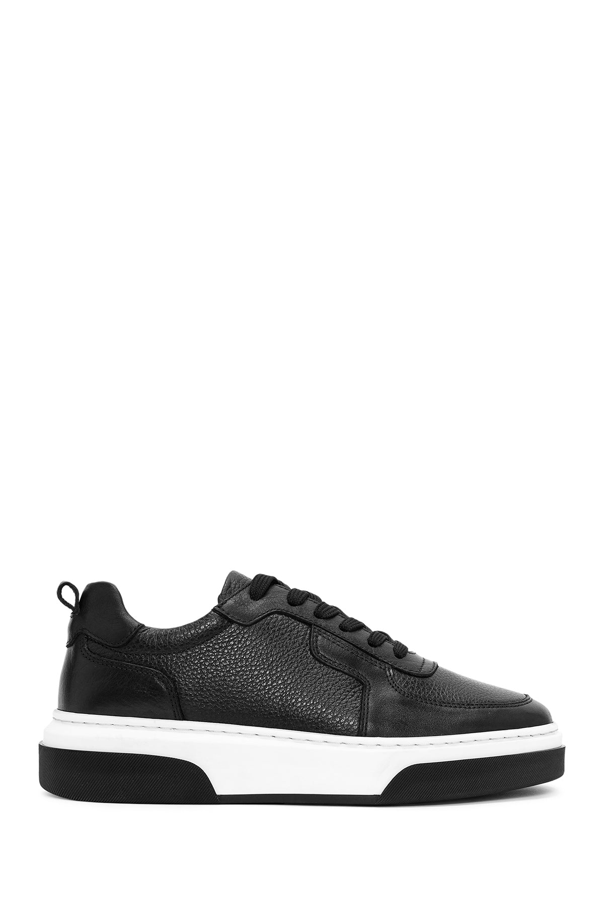 Erkek Siyah Bağcıklı Kalın Tabanlı Deri Sneaker
