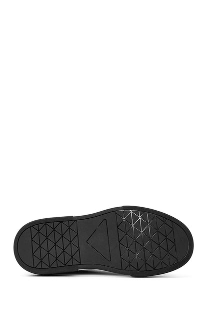 Erkek Siyah Bağcıklı Kalın Tabanlı Deri Sneaker