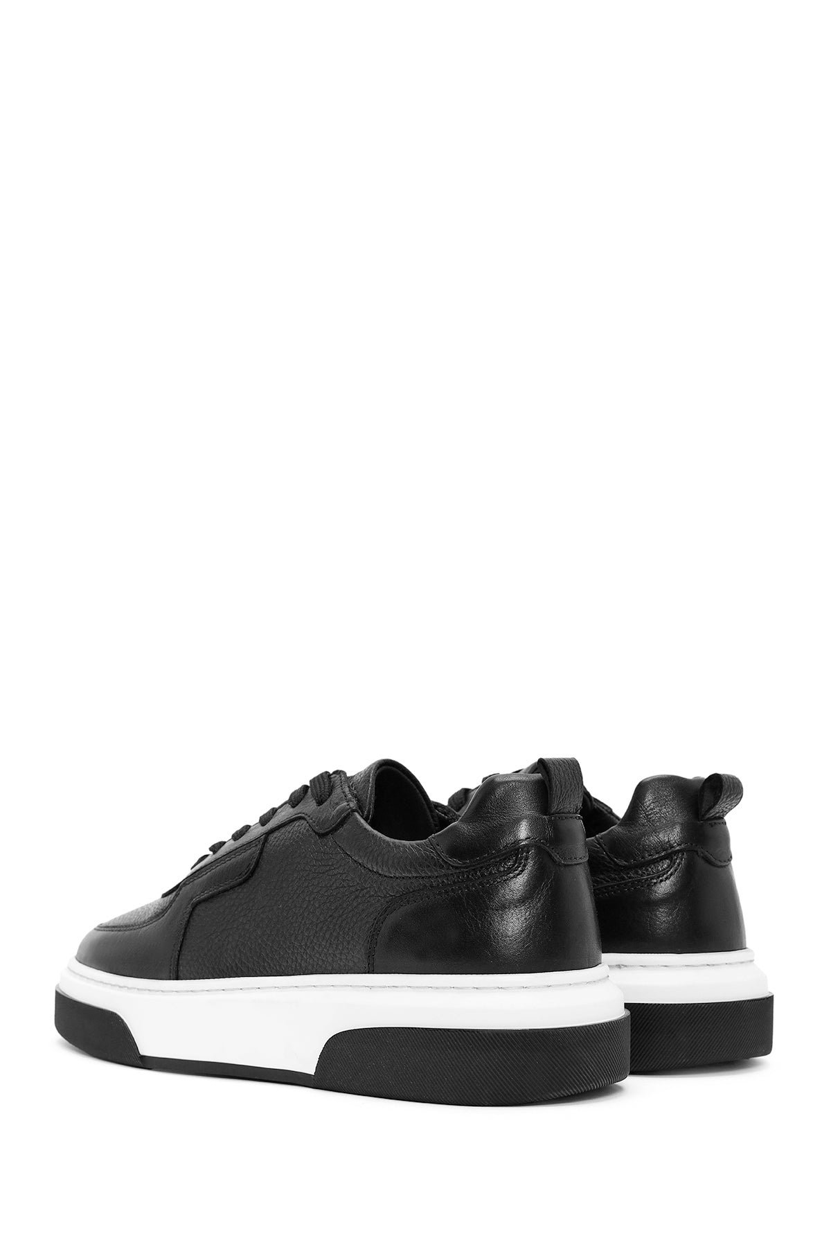 Erkek Siyah Bağcıklı Kalın Tabanlı Deri Sneaker