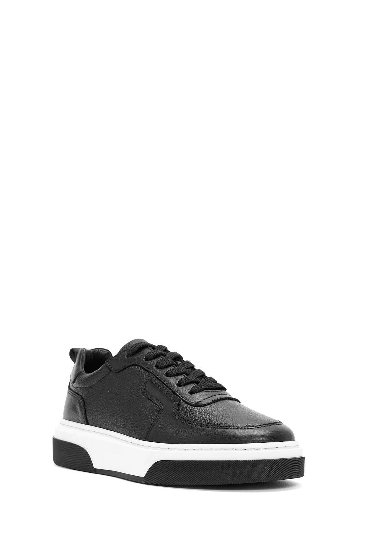 Erkek Siyah Bağcıklı Kalın Tabanlı Deri Sneaker
