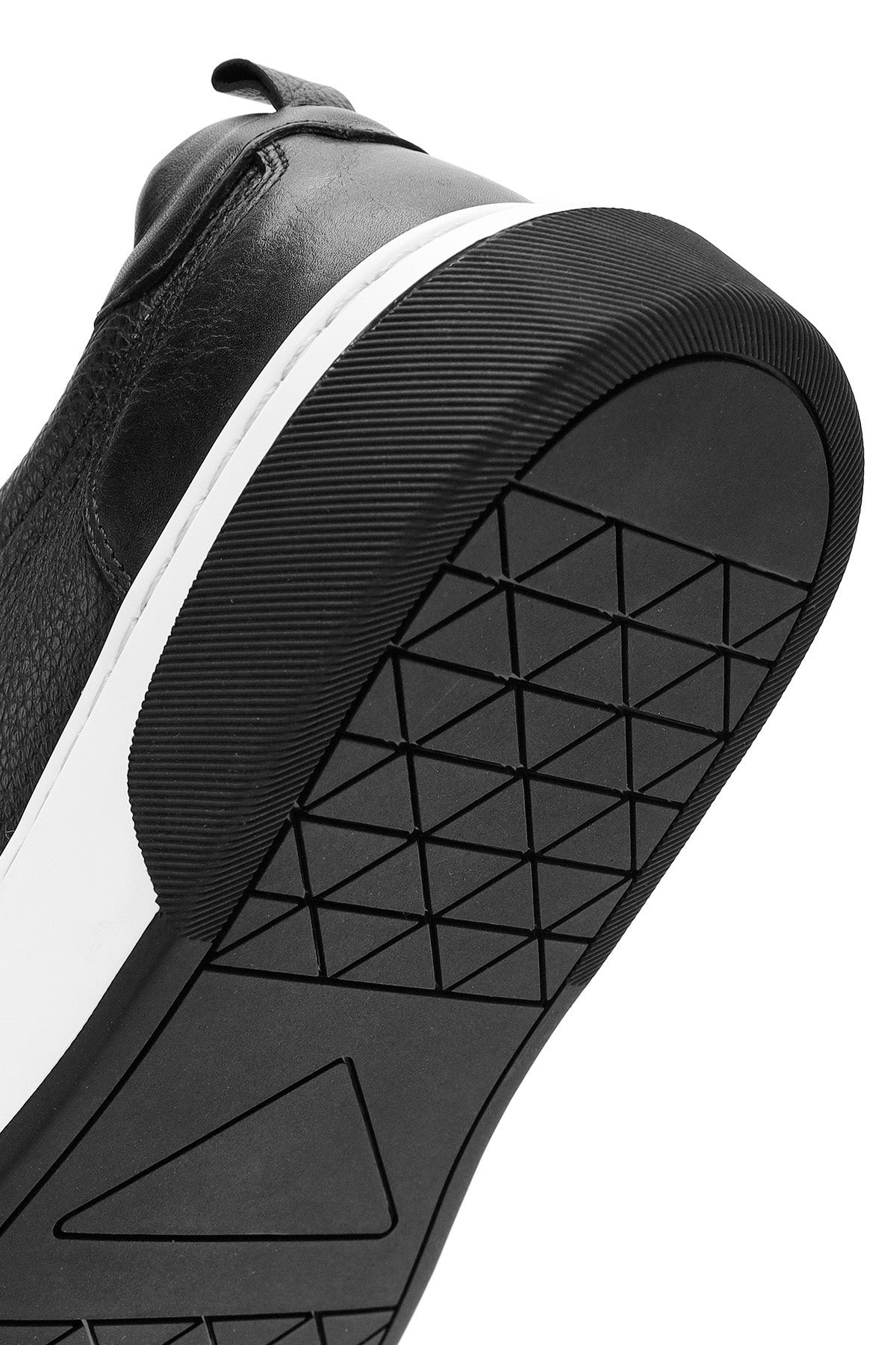 Erkek Siyah Bağcıklı Kalın Tabanlı Deri Sneaker