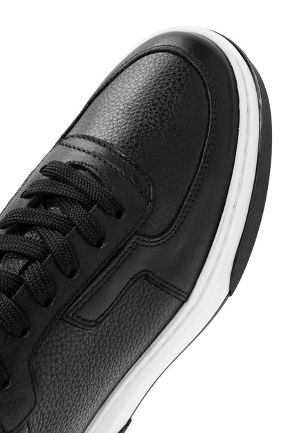 Erkek Siyah Bağcıklı Kalın Tabanlı Deri Sneaker