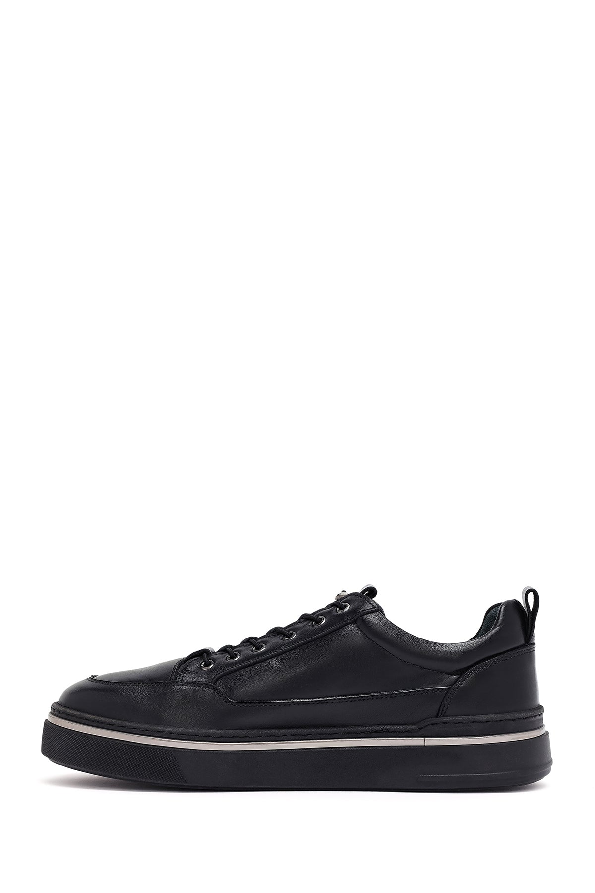 Erkek Siyah Bağcıklı Deri Sneaker