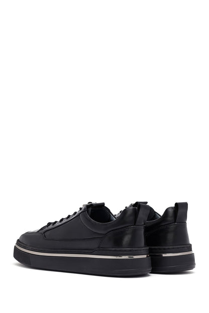 Erkek Siyah Bağcıklı Deri Sneaker