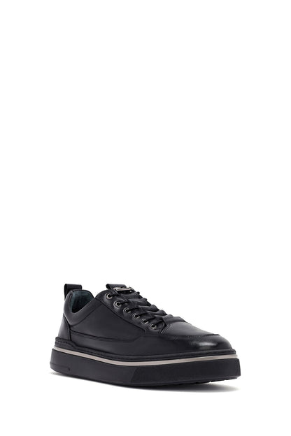 Erkek Siyah Bağcıklı Deri Sneaker